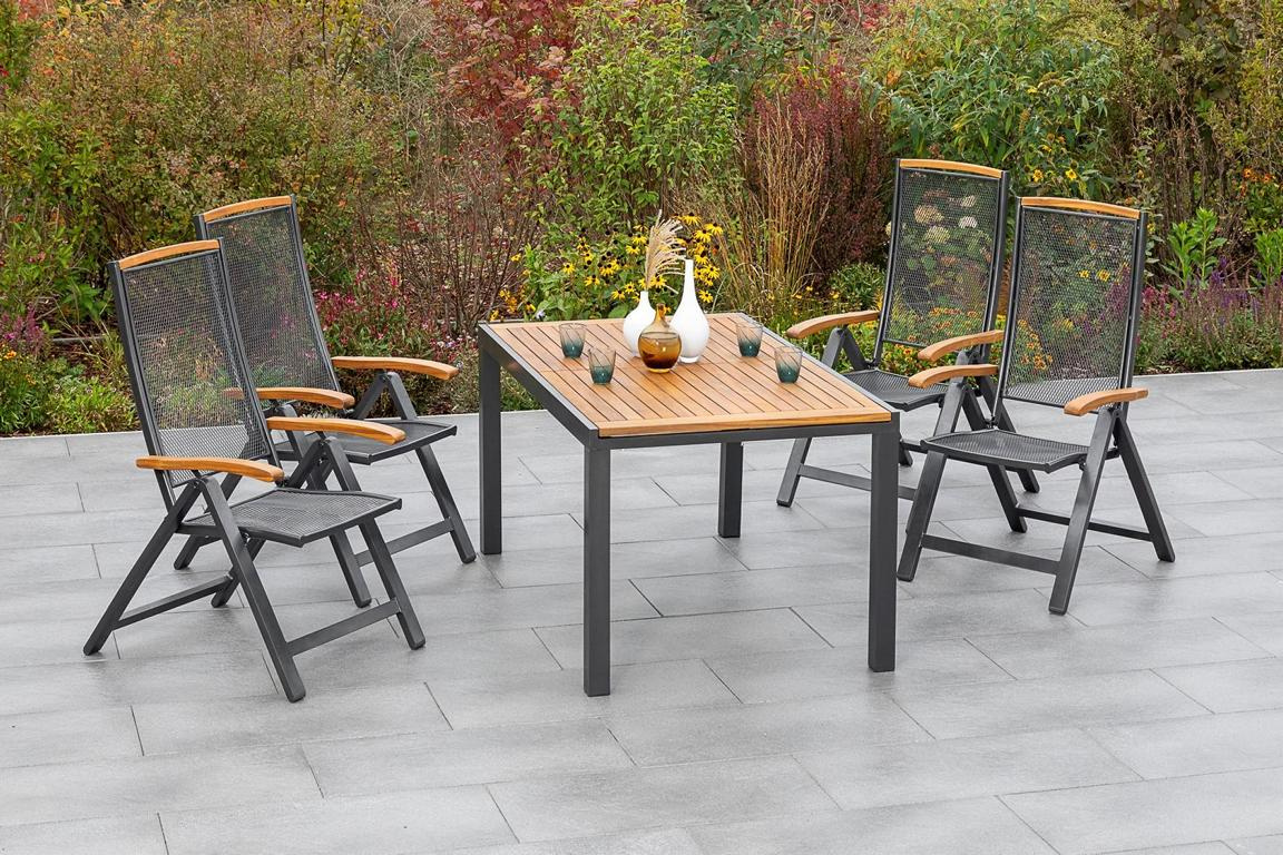 MERXXHANDELS Tilos Set 5tlg 4 Klappsessel 1 Ausziehtisch 150/200x90cm 16909276