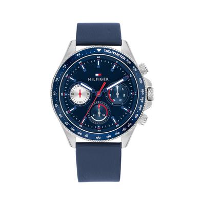 Multifunktionsuhr TOMMY HILFIGER "CLARK", blau (blau, silberfarben), Armbanduhren, Herren, Quarzuhr, Armbanduhr, Herrenuhr, Lederarmband, analog