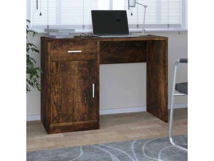 GPWERSDF Schreibtisch mit Stauraum Räuchereiche 100x40x73 cm Holzwerkstoff 1 Schublade, 1 Schrank, Wandbefestigung inklusive, Montageanleitung enthalten, Feuchtigkeitsbeständig