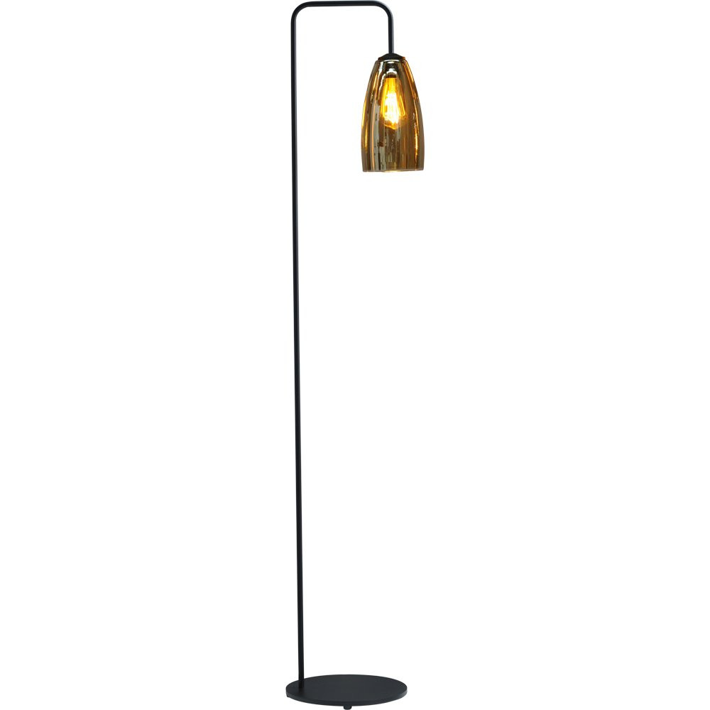 Masterlight Quinto vloerlamp met zwart metalen voet en gestreept transparant glas