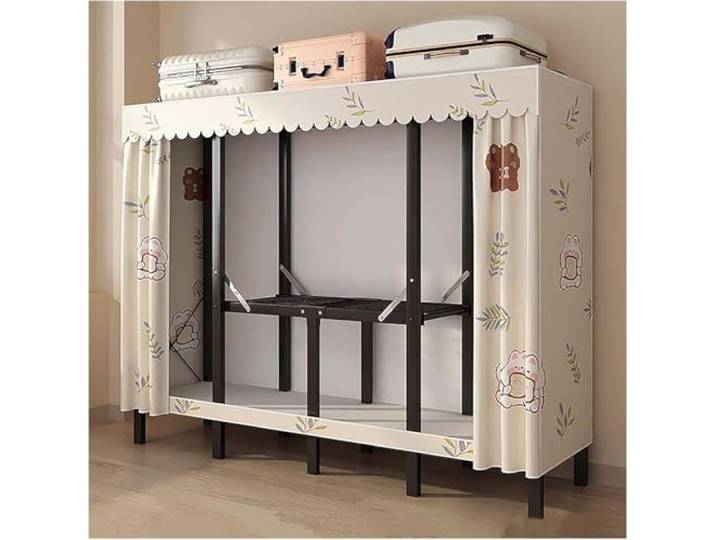 MmcdylyhEU Tragbare Abdeckung for Kleiderschrank, Faltbarer Kleiderständer mit Hängestangen, stehend, L-Kleidung for Schlafzimmer/Wohnheim, platzsparend(Yellow3,120cm/47.2inch)