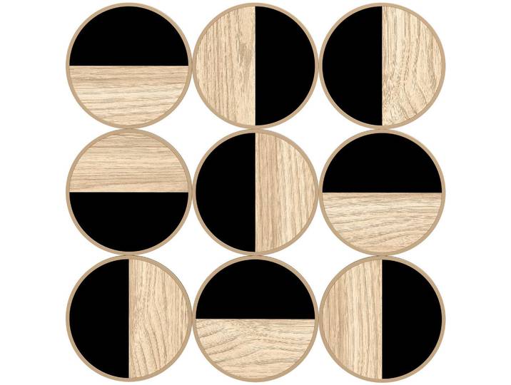 ComfortXL Wanddeko De-14333 geometrisch 9 Scheiben Natur/Schwarz, Naturfarben, 60x60x3.8 cm, Bilder & Rahmen, Wanddeko