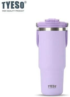 Uplifted Finds Tyeso Large Capacity Thermos Handle Vacuum Cup Dual Drink Coffee Mug Stainless Steel Ice Cup Car Bottle purple 900ml