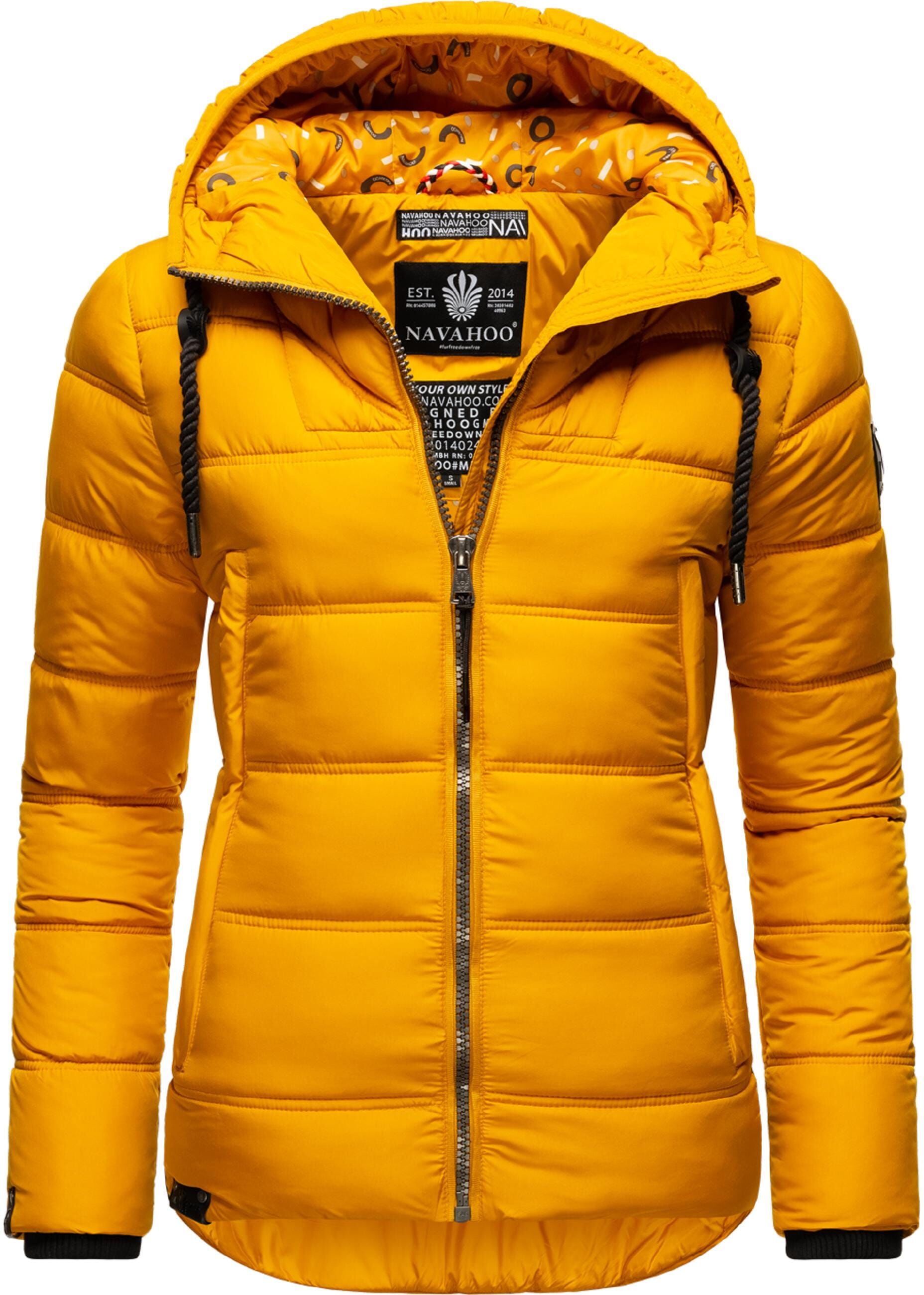 Steppjacke NAVAHOO "Winterjacke Renesmee", Damen, Gr. XS, gelb, Obermaterial: 100% Polyester PES.  Obermaterial: Futter: 100% Polyester PES. 100% Polyester PES., figurbetont hüftlang, hoch geschlossener Ausschnitt, verstellbar Rippstrickbündchen, Jacken S