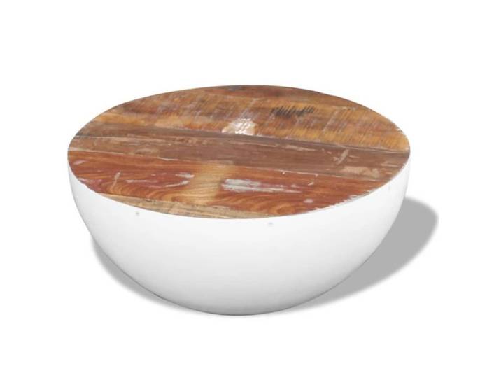 Table basse - CUQUE - CQ019 - Bois de récupération massif - Acier blanc - 60x30 cm