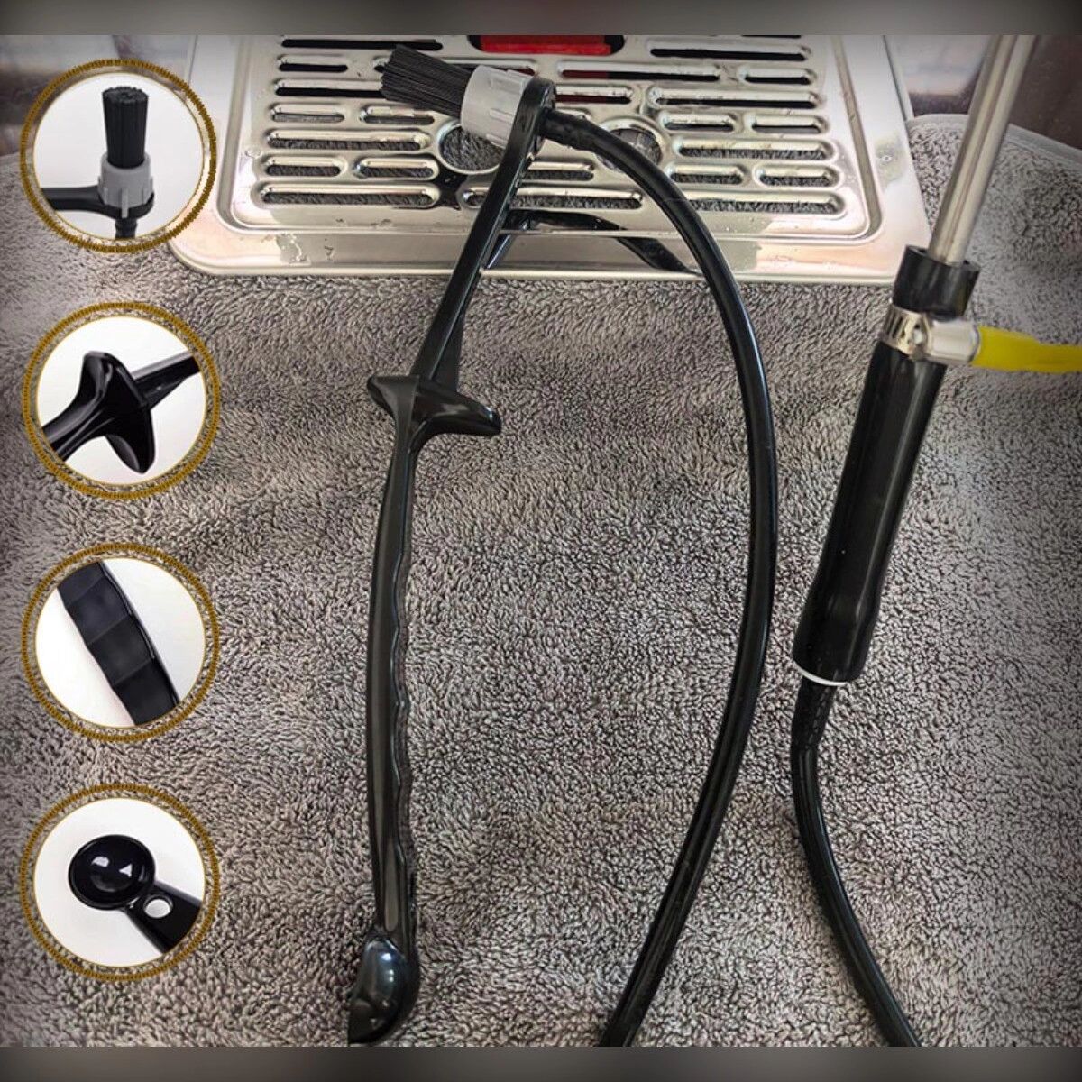 INF Espresso-Dampfrohr-Reinigungsbürste – Hitzebeständiger ABS-Griff, PBT-Borsten, Silikonschlauch 80cm/10cm, passend für