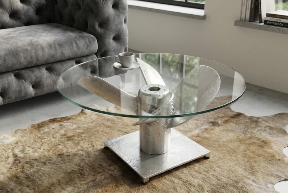 Meublorama Table basse argentée en aluminium et plateau en verre 70x35x70cm Argenté 70x35x70cm