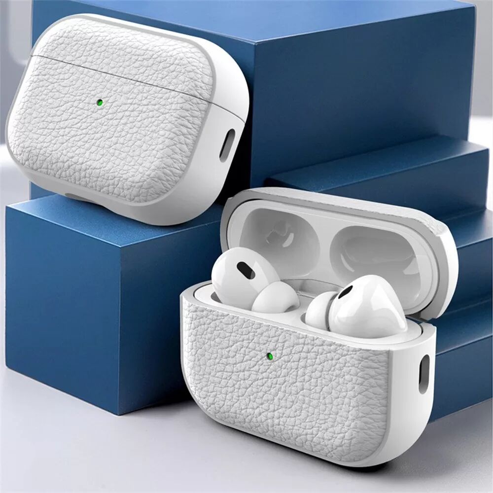INF TPU Schutzhülle kompatibel mit AirPods 1/2 - Ledertextur, Stoßfest Weiß