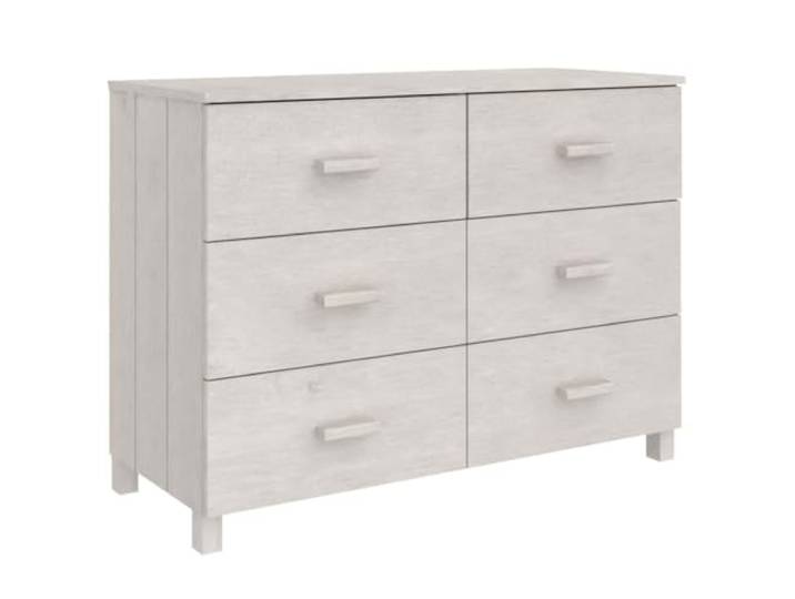 PUGYNBK HAMAR Sideboard aus massivem Kiefernholz, Weiß, 113 x 40 x 80 cm 6 weiche Schubladen, geräumige Aufbewahrung, Oberfläche für Dekoration, stabil und robust