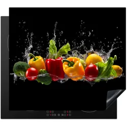 HERDABDECKPLATTE Paprika - Wasser - Gemüse - Schwarz Ceranfeldabdeckung 59x52 cm