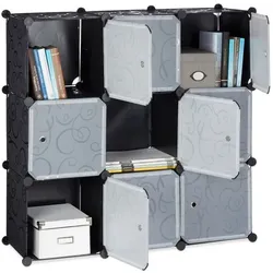 Relaxdays Regalsystem mit Türen Schwarz,Transparent