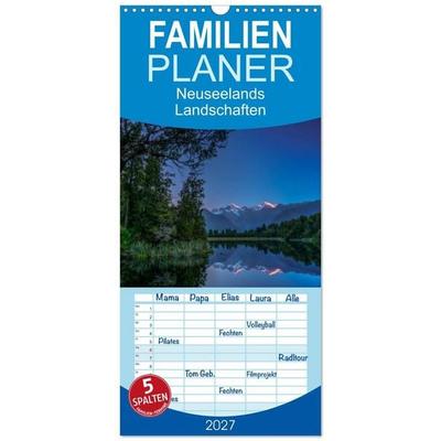 Familienplaner 2027 - Neuseelands Landschaften mit 5 Spalten (Wandkalender, 21 x 45 cm) CALVENDO