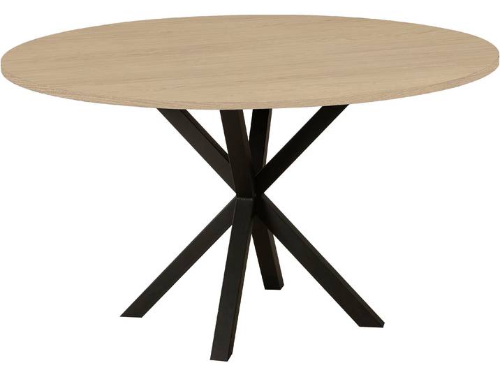 Esstisch OMG DESIGN Kent , braun (fresh oak, schwarz, fresh oak), B:130cm H:77cm T:130cm, Tische, Esstisch, Hochwertige Melamin-Tischplatte mit Metallgestell