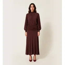 Twinset für Damen. 262TF2061 Langes Kleid mit weinroten Drapierungen (42), Lässig, Kastanienbraun, Viskose, Langarm
