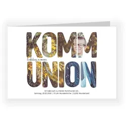 Einladungskarte Kommunion: Fotoschrift - Kommunion mit Foto in Weiß