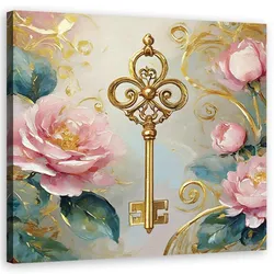 WANDBILD schlüssel gold glamour rosen