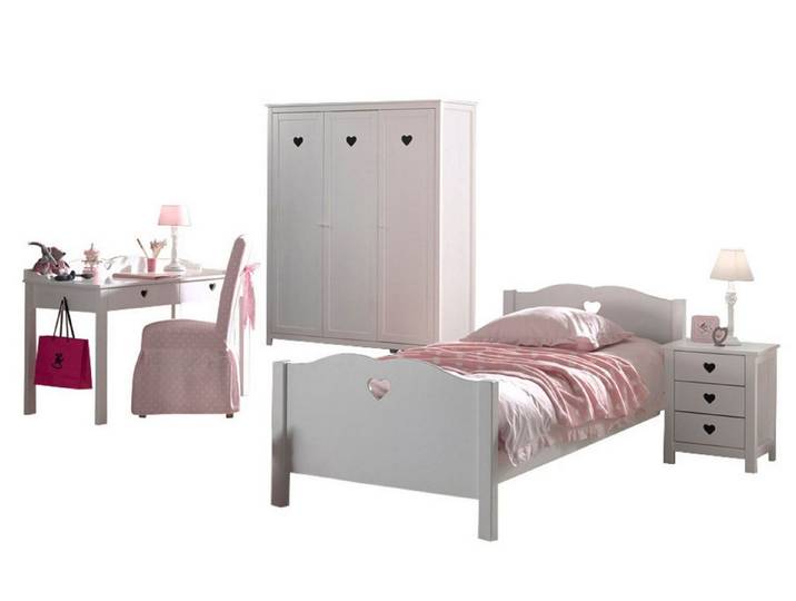 58 aufm Kessel Jugendzimmer-Set Kinderzimmer Kamila 10 Kinderzimmer Möbel Set Mädchen MDF Weiß, (inkl. Versand, Lieferung bis Verwendungsstelle), Einzelbett, Nachtkonsole, Schreibtisch und 3-türigem Kleiderschrank