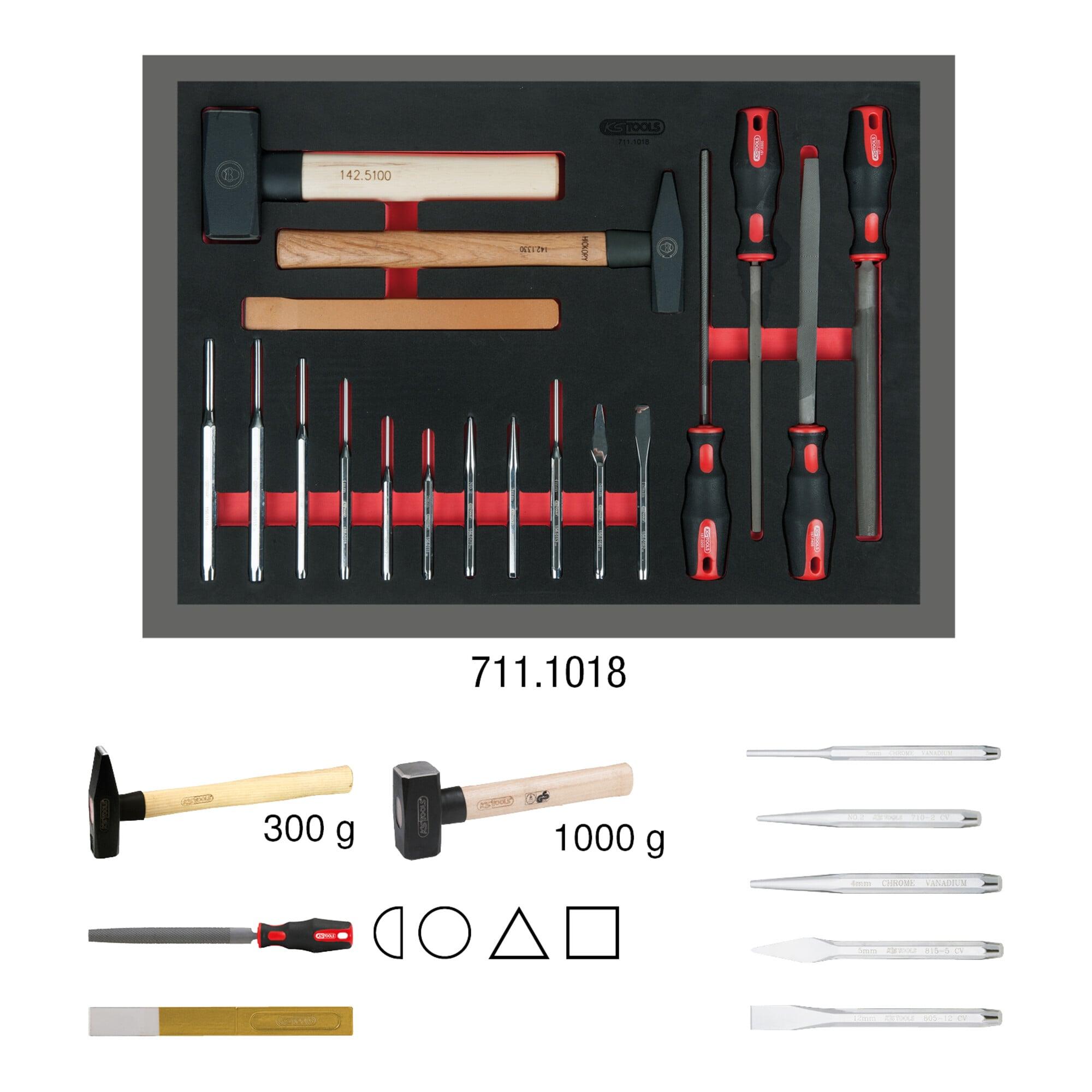 KS Tools Feilen-, Meißel- und Hammer-Satz, 18-tlg. in 1/1 Systemeinlage (711.1018)
