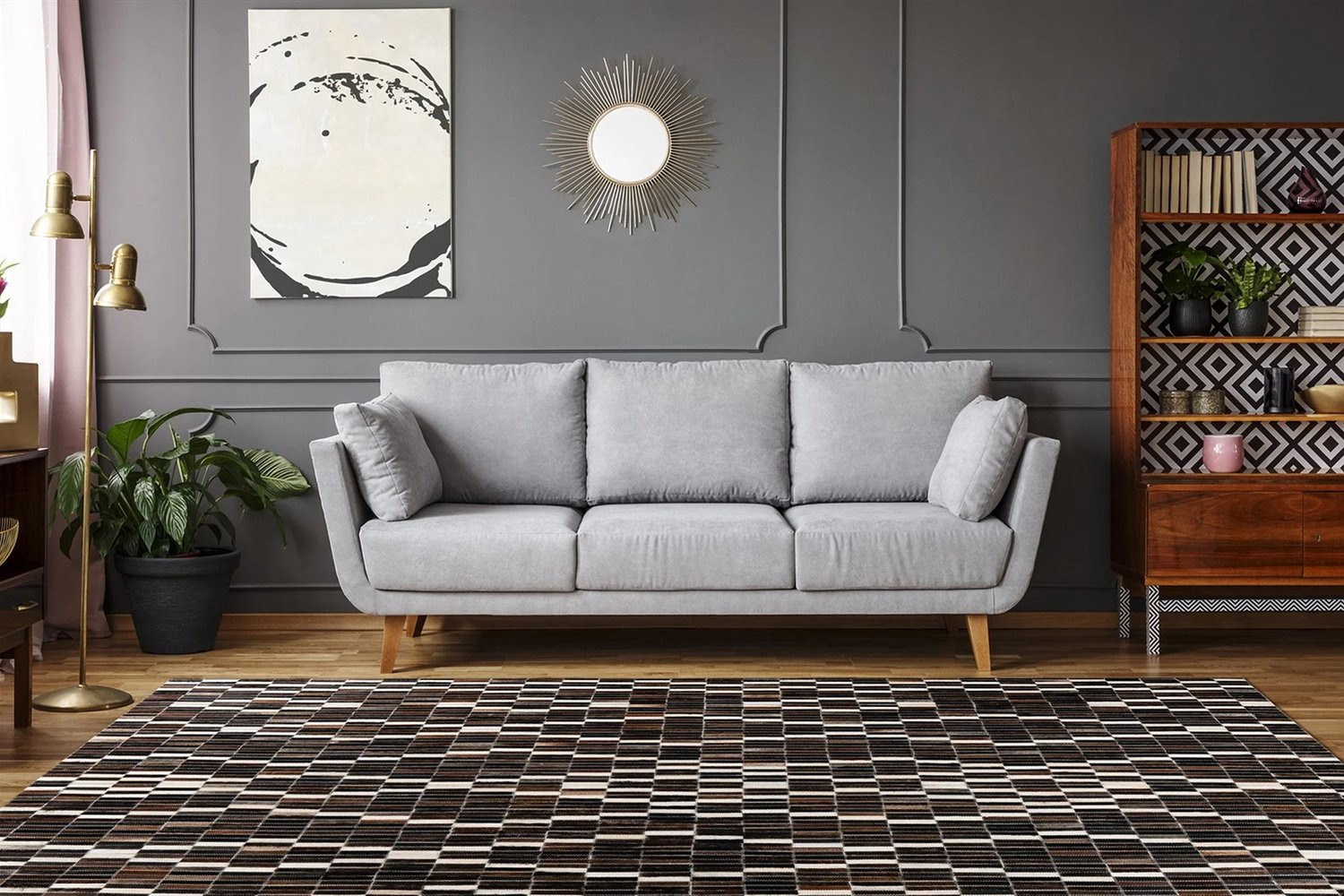 Lavin Leren Vloerkleed Blokken Zwart/Wit 200 x 280 cm