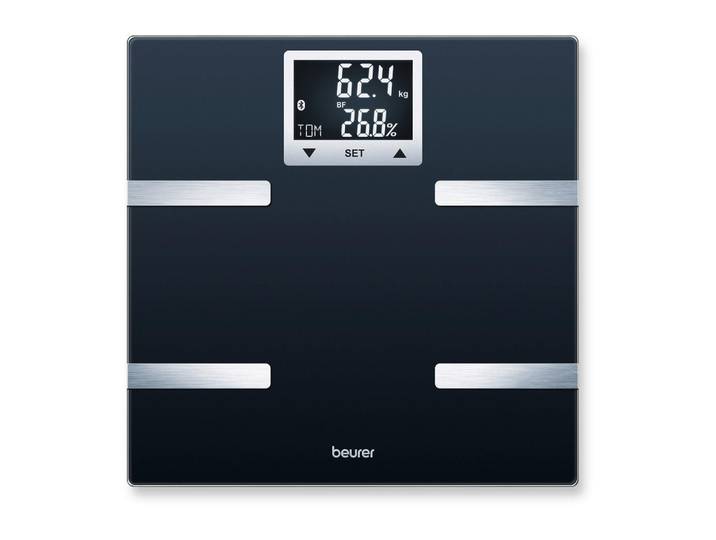 P & B Körperanalysewaage, Schwarz, Glas, 4.8x34.8x35.2 cm, Europäischer Sicherheitsstandard, 4 Sensoren, LCD-Display, automatisches Ein-/Ausschalten, automatische Benutzererkennung, hohe Tragkraft, Bluetooth-Funktion, Freizeit & Co, Wellness & Gesundheit, Gesundheit