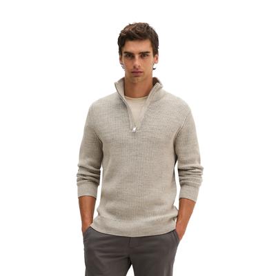 Troyer MARC O'POLO "aus Bio-Baumwoll-Schurwoll-Mix", Herren, Gr. M, beige (light beige), Obermaterial: 68% Baumwolle, 17% Schurwolle, 8% Polyamid, 7% Polyester, unifarben, Pullover Troyer