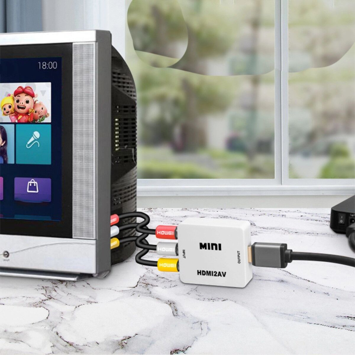 INF Convertisseur HDTV HDMI vers AV USB alimenté – Adaptateur HDMI vers RCA 1080p avec commutateur NTSC/PAL, compatible avec Blanc