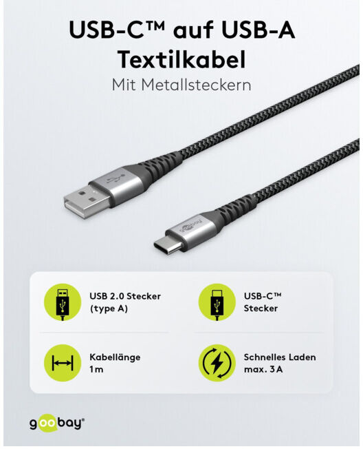 goobay Câble textile USB-C vers USB-A 1 m 49296 (49296)