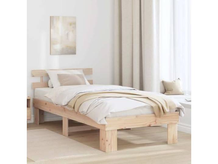 Bettrahmen mit Kopfteil Natur 75 x 190 cm Massives Kiefernholz Stabiles Lattenrost, Modernes Minimalistisches Design, Einfache Pflege, Quadratische Beine