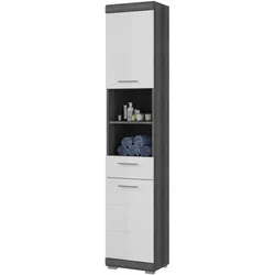 HOCHSCHRANK weiß Hochglanz, grau 190 cm, Badschrank Türanschlag wechselbar