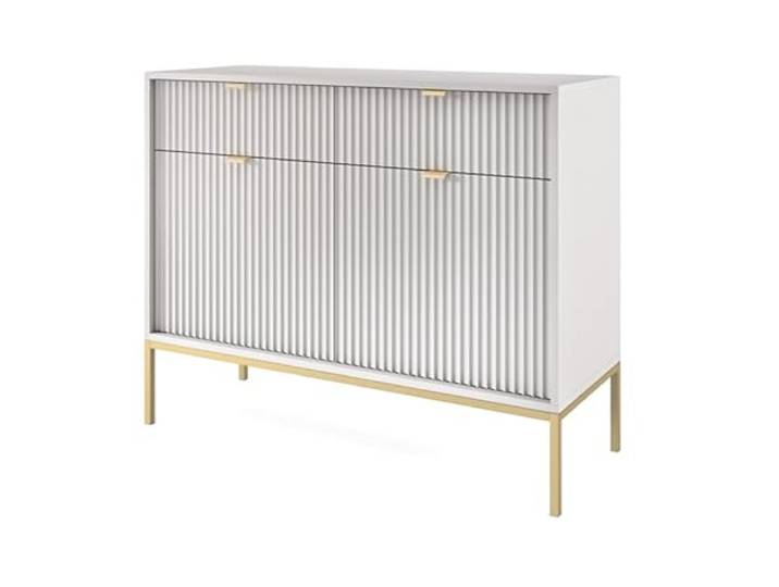 Emporius Zweitürige Sideboard 100 cm Galla - Sideboard mit Schubladen - Gold Griffen, geriffelten Fronten - Grau + Gold
