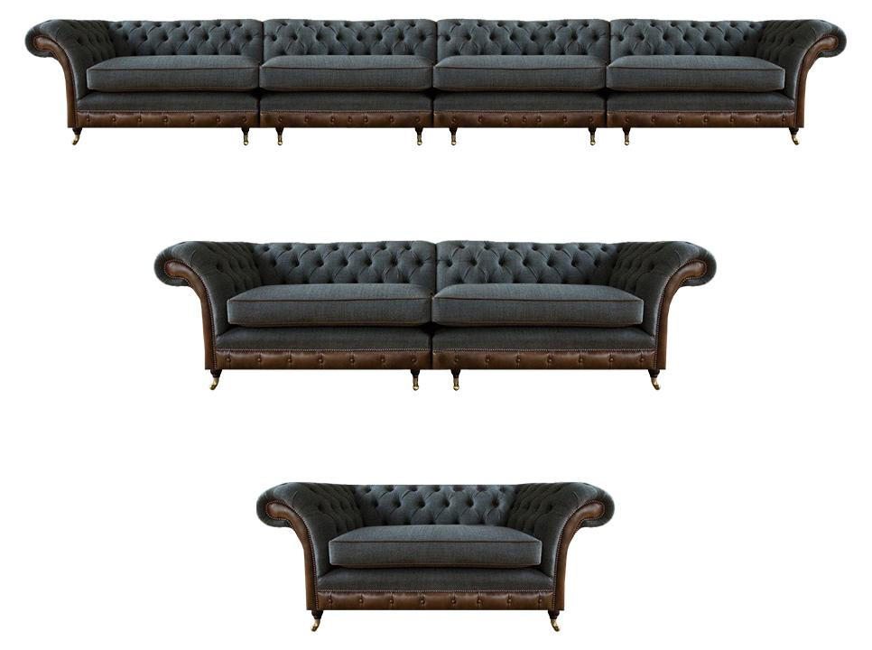Designer Chesterfield Couchgarnitur Moderne Textilsofa Set van 3 voor Volwassenen
