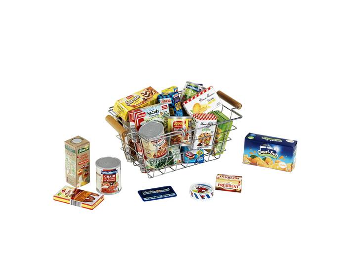 Panier de courses en métal garni de produits français