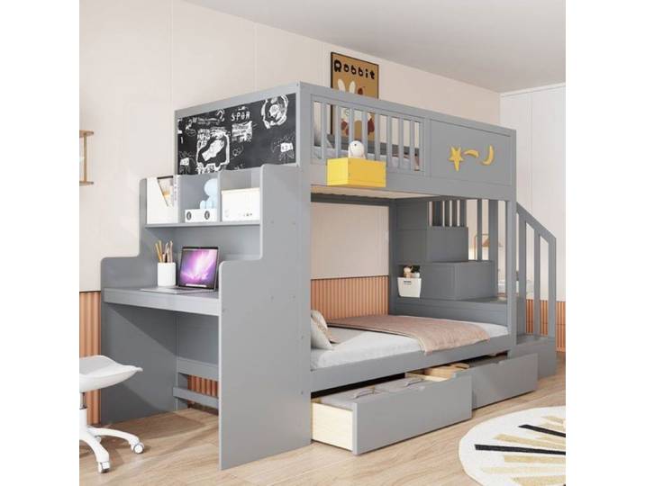 Lit superposé haut de gamme en bois naturel rangement intelligent structure solide solution aménagement espace f LITS SUPERPOSES