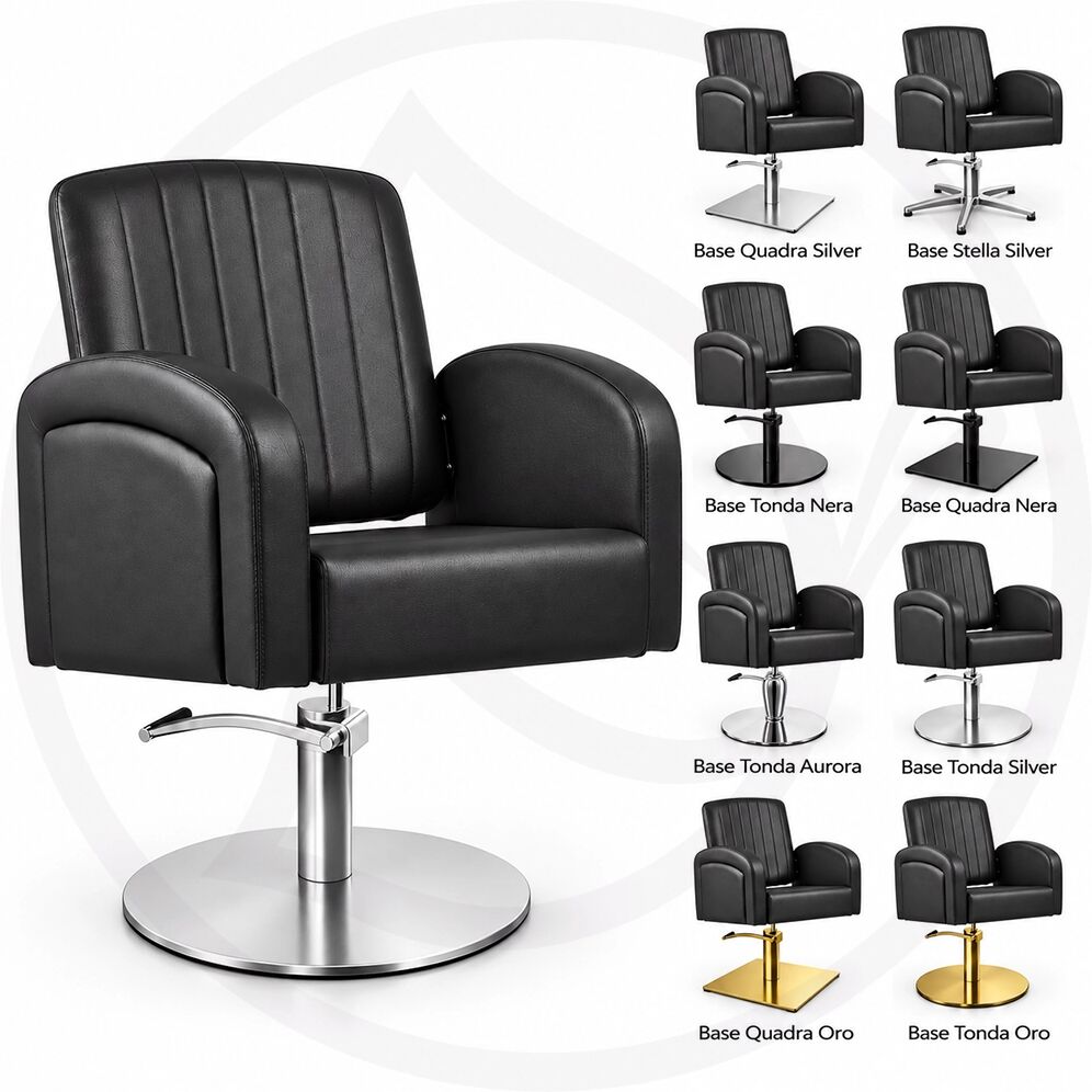 Melcap Poltrona Parrucchiere Professionale ICONA STYLE – Sedia da Taglio Regolabile in Altezza con Base Quadrata TONDA NERA