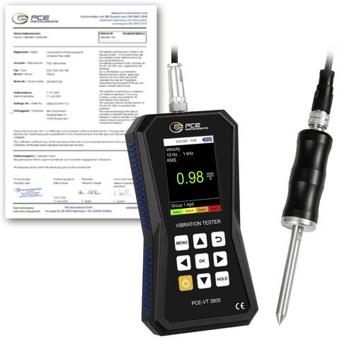 PCE Instruments Schwingungsmessgerät PCE-VT 3800S-ICA inkl. ISO-Zertifikat |Messspitze mit Handgriff |Software |Speicher