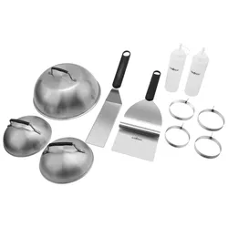 Grillfürst Plancha-Set 12tlg. - Wender, Spachtel, Schaber, Burgerglocken, Bratringe und Squeezeflaschen