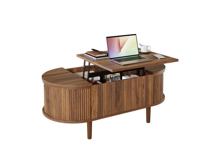 Modfu Couchtisch aus MDF 100x48x53,5 cm in Nussbaum mit höhenverstellbarer Tischplatte, Nussbaumfarben, 48x53.5x100 cm, Wohnzimmer, Wohnzimmertische, Couchtische
