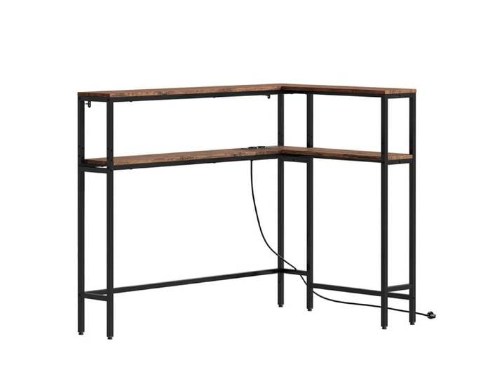 Console d'entrée industrielle - SOBUY - Design en L - Double niveau - 2 étagères - Prise électrique intégrée