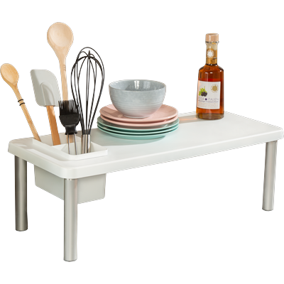 Küchenregal RUCO, silber (silber, weiß), B:55cm H:18cm T:23,5cm, Aluminium, Regale, mit Besteckkorb, Aluminium/Kunststoff