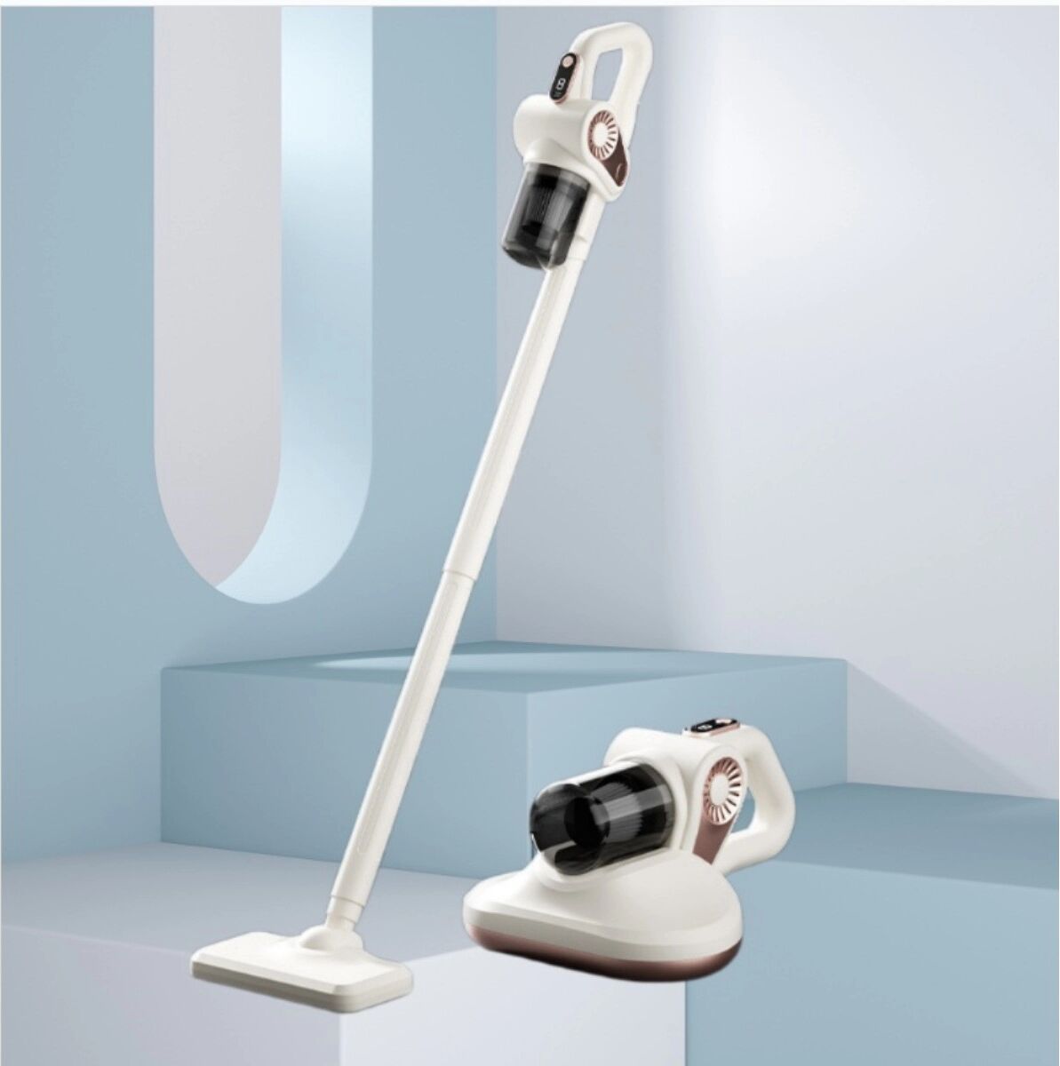 INF Kabelloser Stielsauger mit starker Saugkraft – 4-in-1 Milbenentfernung, Hand- und Stielsauger, Mehrstufige Filtration Beige
