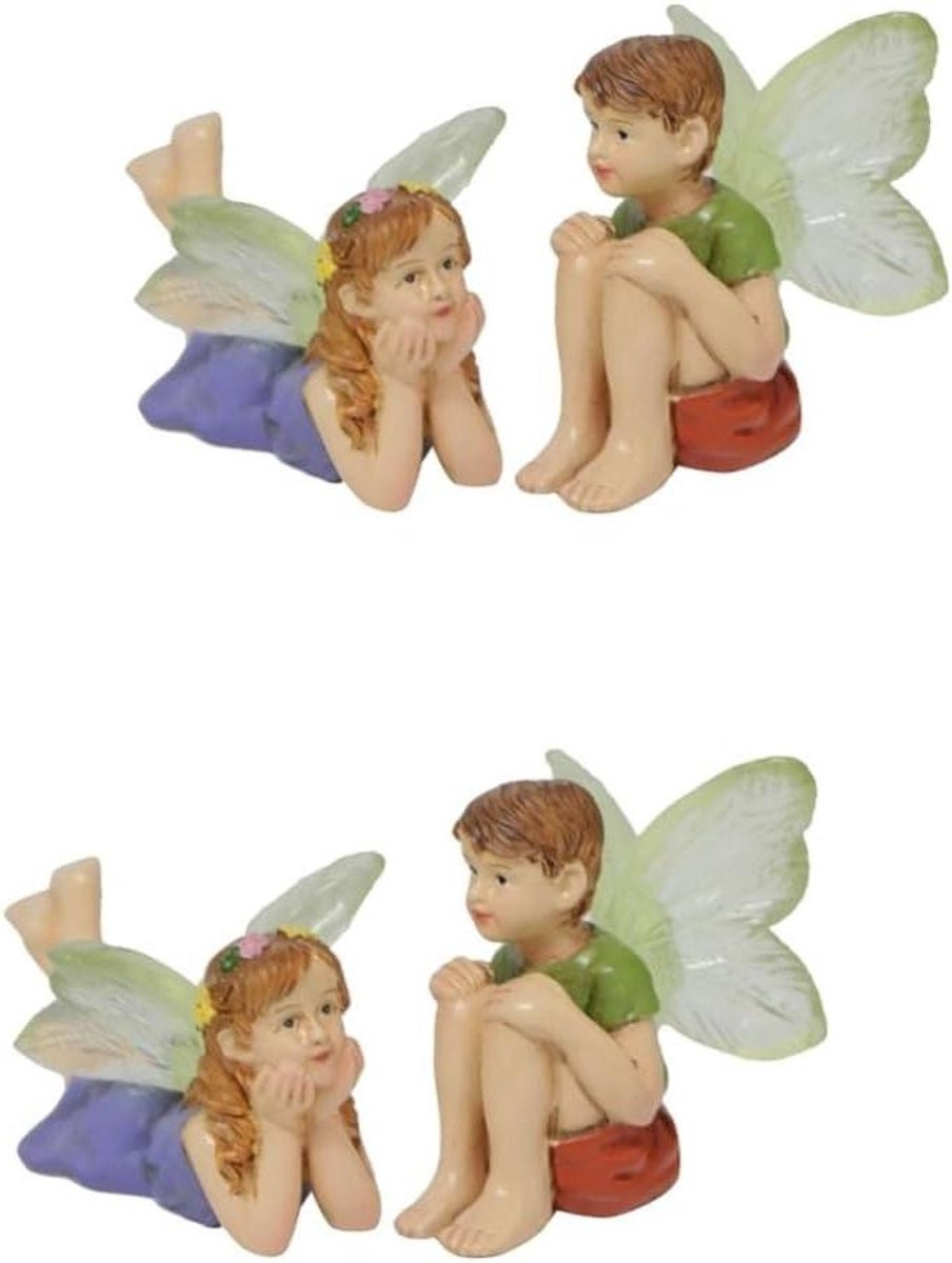 Set van 4 gekleurde fee beeldjes van hars voor decoratie