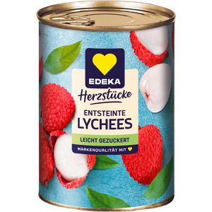 Edeka Obstkonserve Herzstücke entsteinte Lychees, leicht gezuckert, ganze Früchte in der Dose, 425 g