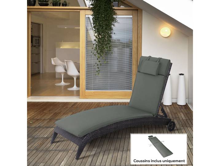 Outsunny Matelas Transat Gris 198x53cm Déhoussable