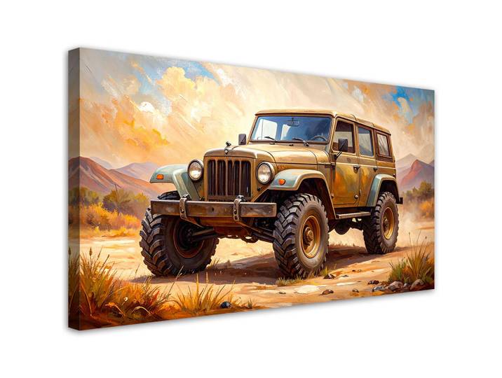 Feeby Leinwandbild Geländewagen 80x40cm, Beige, Fahrzeuge, Rechteckig, 80x40 cm, Bilder & Rahmen, Bilder, Leinwandbilder