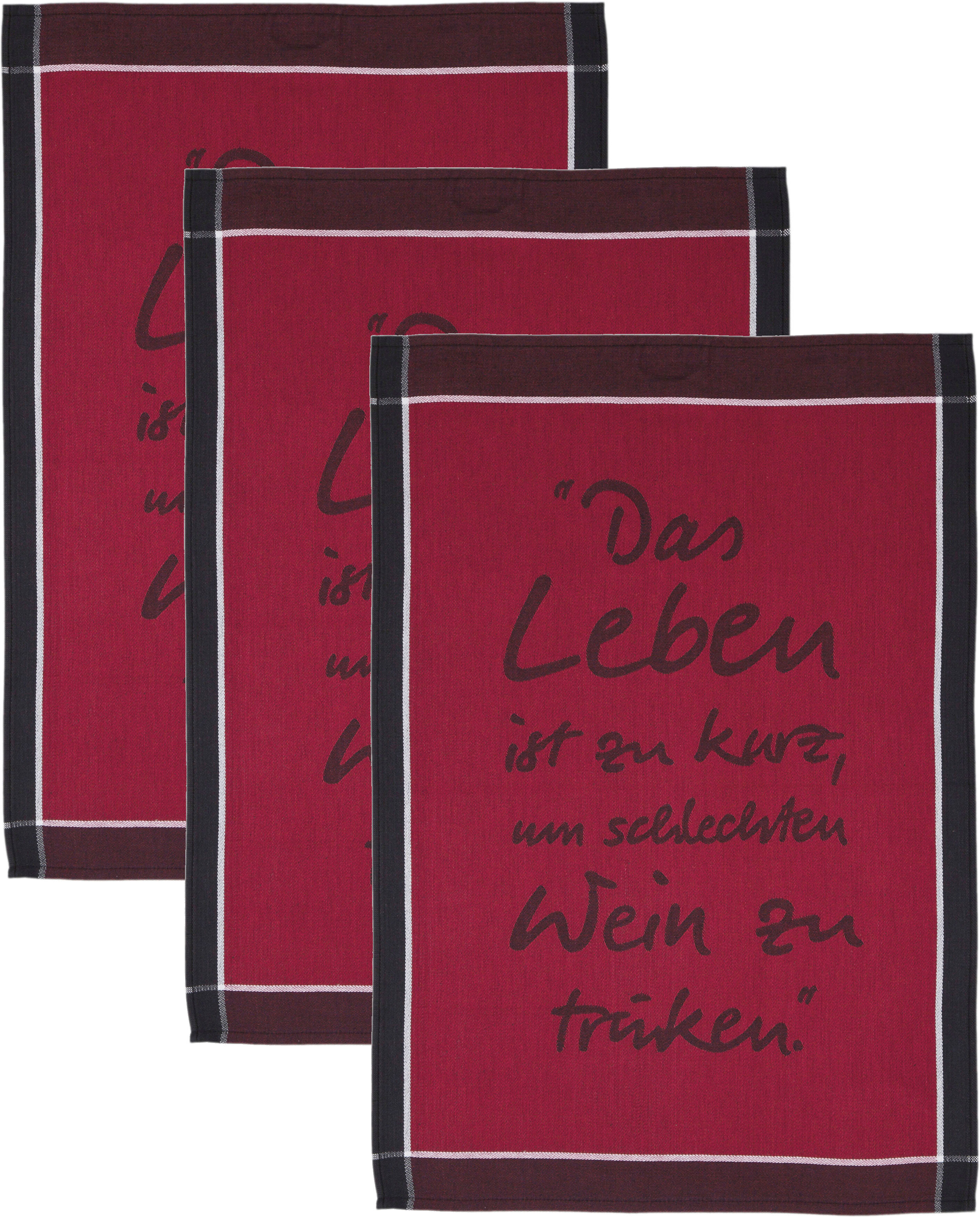 Geschirrtuch ROSS "Das Leben ist zu kurz um schlechten Wein zu trinken", rot, B:50cm L:70cm, 100% Baumwolle, Geschirrtücher, Geschirrtuch, Sprüchetuch, aus 100% Baumwolle rot 3 Stk., 100 % Baumwolle