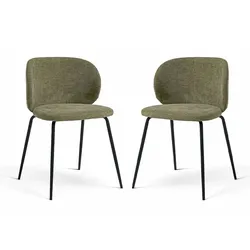RATTATAN 2er-Set gepolsterte Stühle aus Chenille-Stoff, Stahlgestell, elegantes Design für Esszimmer, Restaurants und Hotels – Daniela/Grün