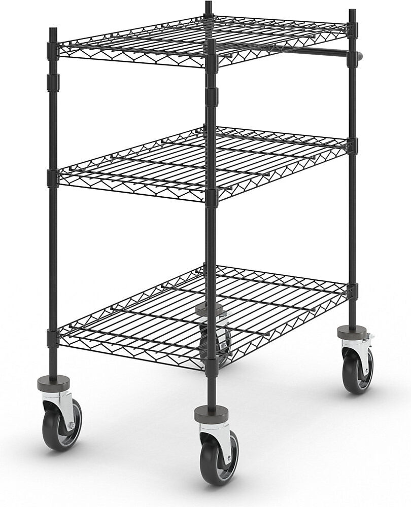 kaiserkraft Drahtgitter-Tischwagen, schwarz, mit 3 Etagen, LxBxH 760 x 460 x 1025 mm