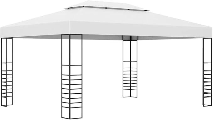 Gartenpavillon 4x3x2,7 m Gartenzelt mit Doppeldach, Pavillon aus pulverbeschichtetem Stahl, stabiles Partyzelt für Garten, Hochzeiten, Grillfeste und Events, Weiß