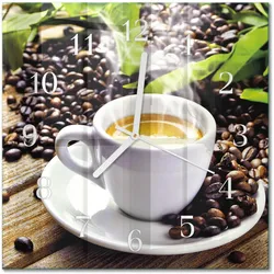 WANDUHR aus Glas 30x30 cm - Tasse Kaffee