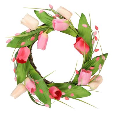 Kunstkranz I.GE.A. "Tulpenkranz", rosa, B:33cm H:10cm L:33cm, Polyester, Kunstpflanzen, Kränze Türkranz Frühlingskranz Osterkranz Osterdeko Blumenkranz